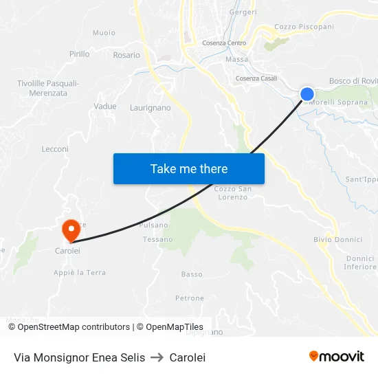 Via Monsignor Enea Selis to Carolei map