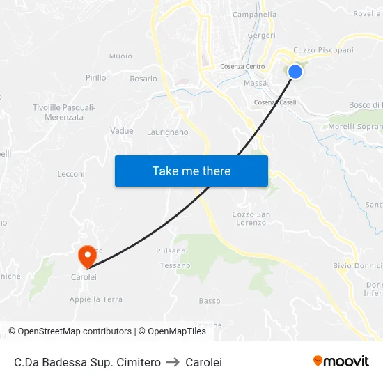 Upper Badessa District Cemetery to Carolei map