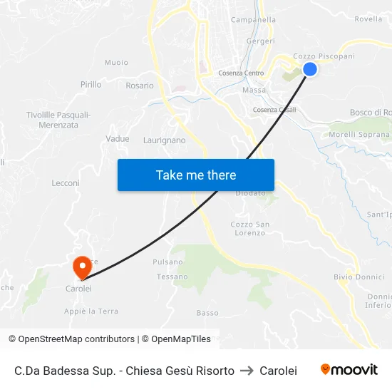Upper Badessa District - Risen Jesus Church to Carolei map