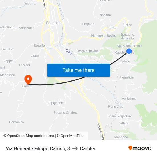 Via Generale Filippo Caruso 8 to Carolei map