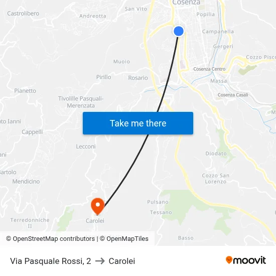 Via Pasquale Rossi, 2 to Carolei map