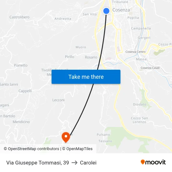 Via Giuseppe Tommasi, 39 to Carolei map