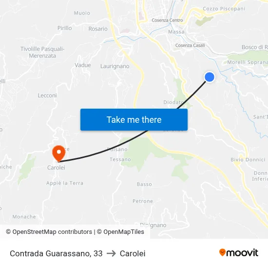 33 Guarassano District to Carolei map
