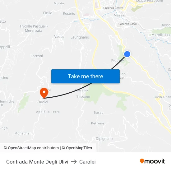 Olive Mountain District to Carolei map