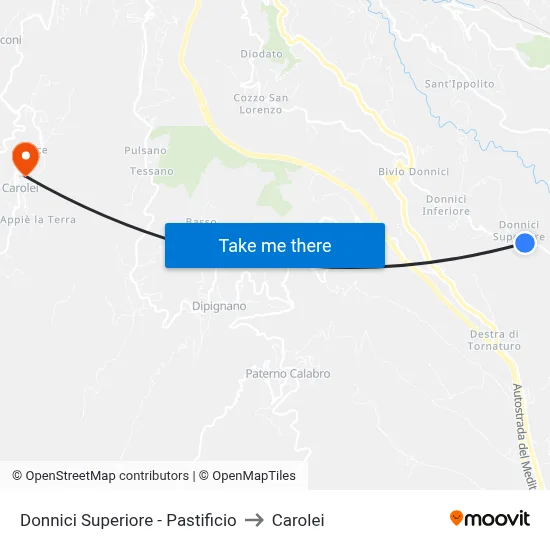 Upper Donnici - Pasta Factory to Carolei map