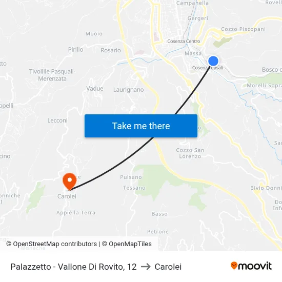 Sports Hall - Vallone Di Rovito, 12 to Carolei map