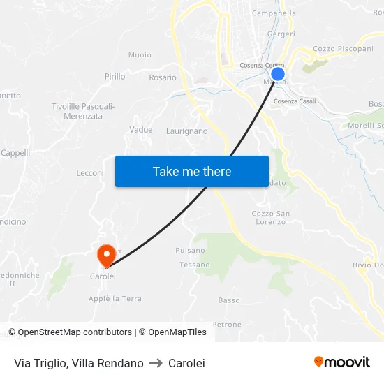Via Triglio, Villa Rendano to Carolei map