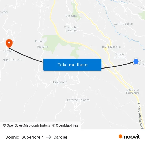 Upper Donnici 4 to Carolei map