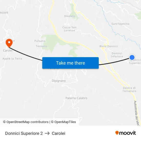 Upper Donnici 2 to Carolei map