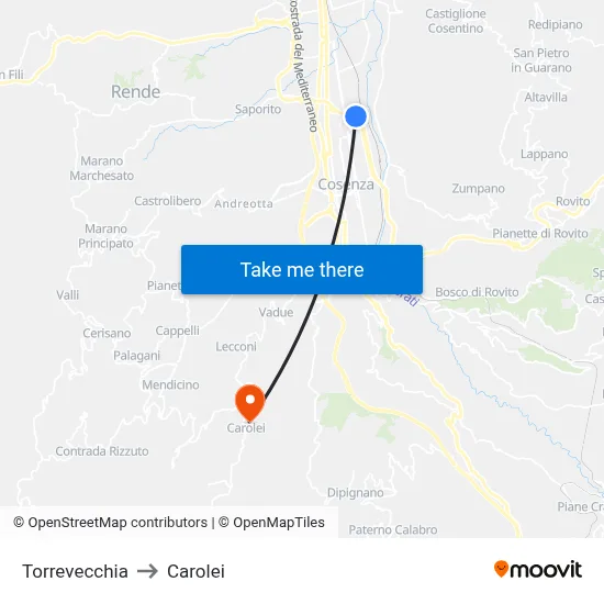 Torrevecchia to Carolei map