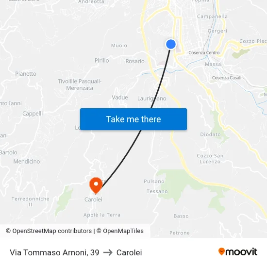Via Tommaso Arnoni, 39 to Carolei map