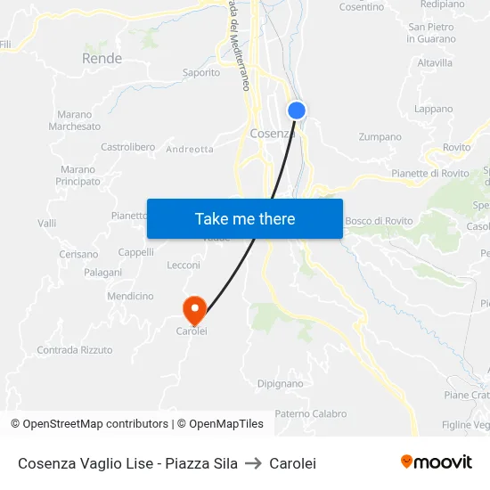 Cosenza Vaglio Lise - Piazza Sila to Carolei map