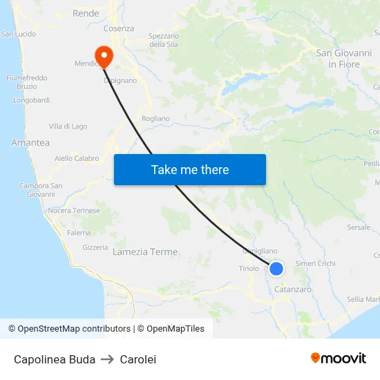 Buda Terminal to Carolei map