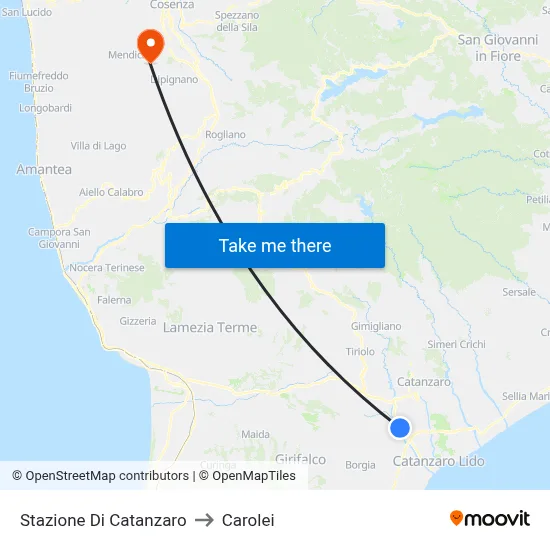 Catanzaro Station to Carolei map