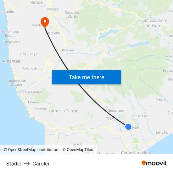 Stadium to Carolei map