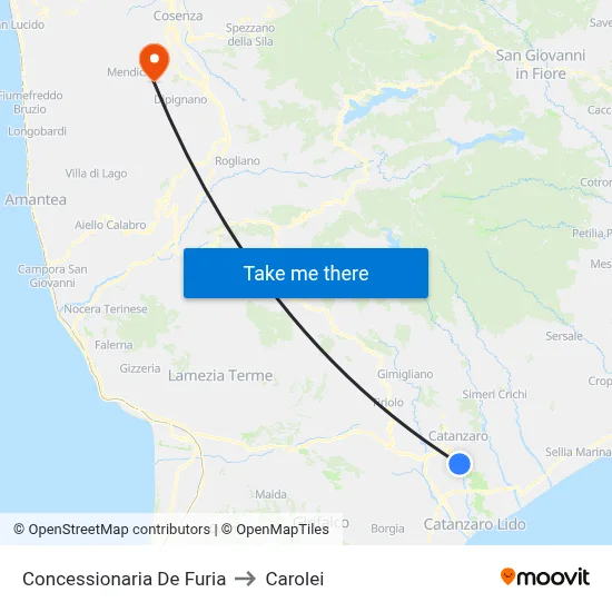 De Furia Dealership to Carolei map