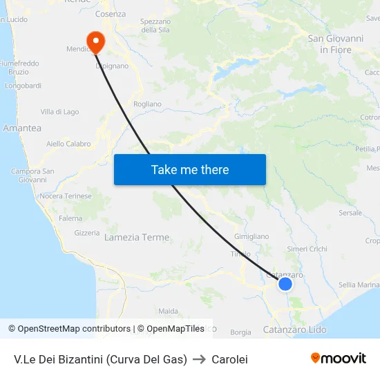 Byzantine Avenue (Gas Curve) to Carolei map