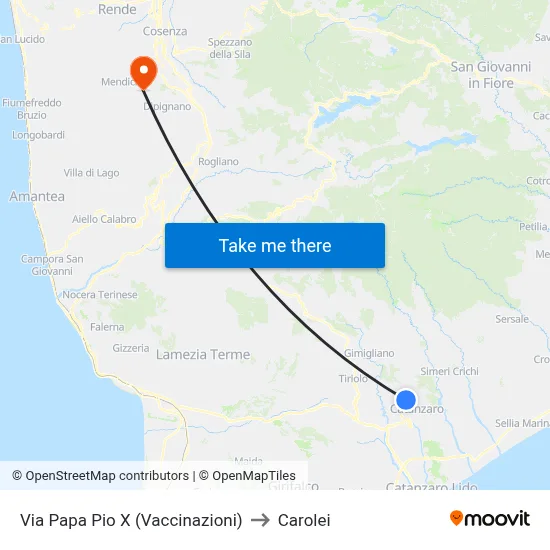 Pope Pius X Street (Vaccinations) to Carolei map