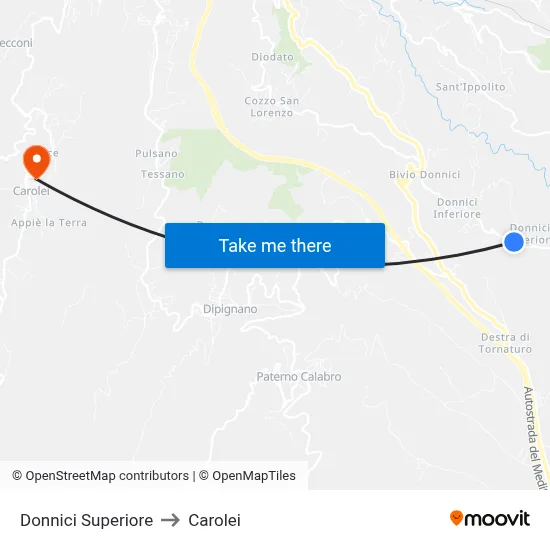 Upper Donnici to Carolei map