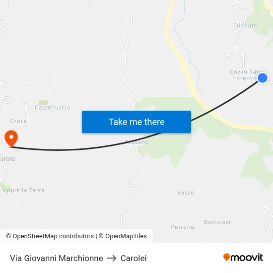Via Giovanni Marchionne to Carolei map