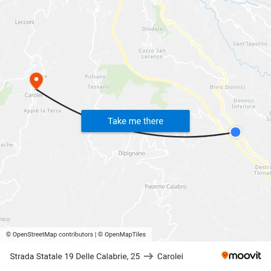 State Road 19 of Calabrie, 25 to Carolei map