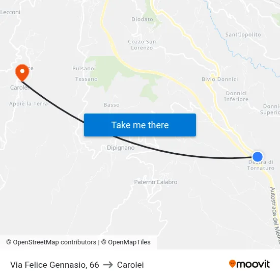 Via Felice Gennasio 66 to Carolei map