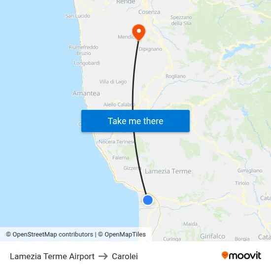 Lamezia Terme Airport to Carolei map