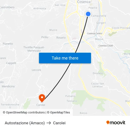 Bus Station (Amaco) to Carolei map