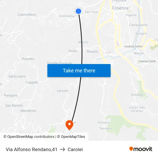 Via Alfonso Rendano, 41 to Carolei map