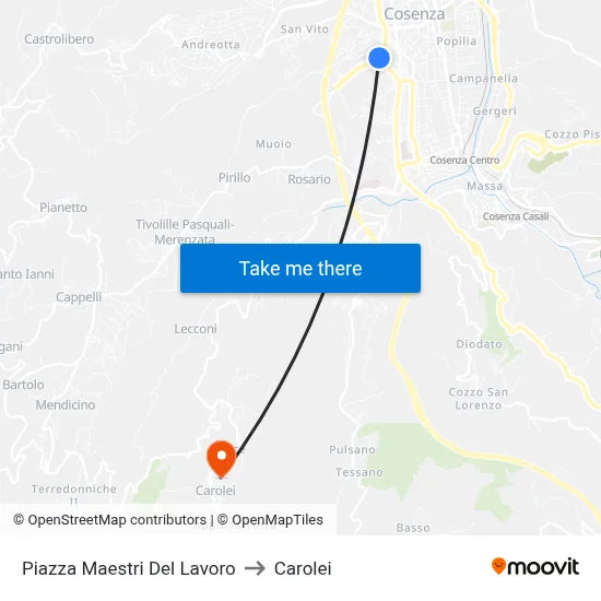 Workers Masters Square to Carolei map