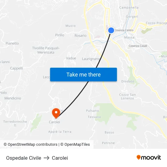 Civil Hospital to Carolei map
