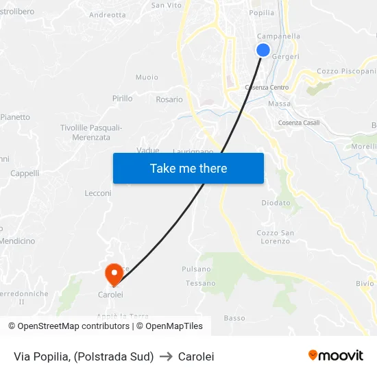 Via Popilia, (Highway Police South) to Carolei map