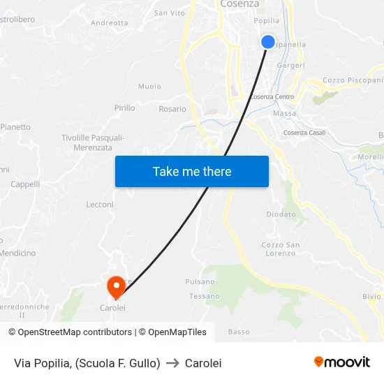 Via Popilia, (F. Gullo School) to Carolei map