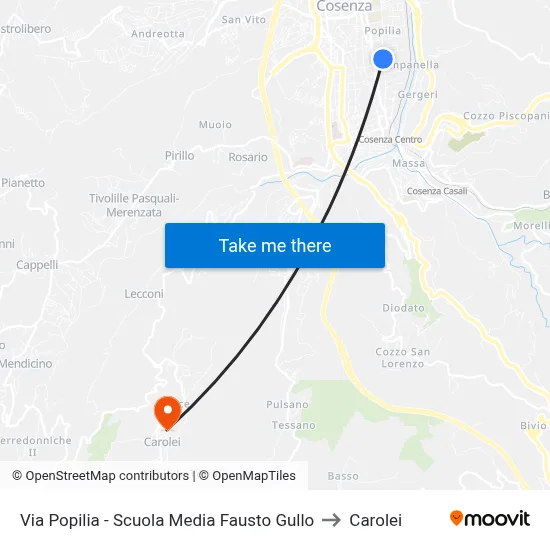 Popilia Street - Fausto Gullo Middle School to Carolei map