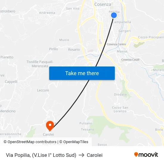 Via Popilia, (V.Lise First Lot South) to Carolei map