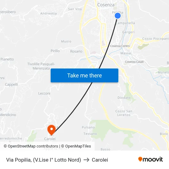 Via Popilia (North V.Lise Block 1) to Carolei map