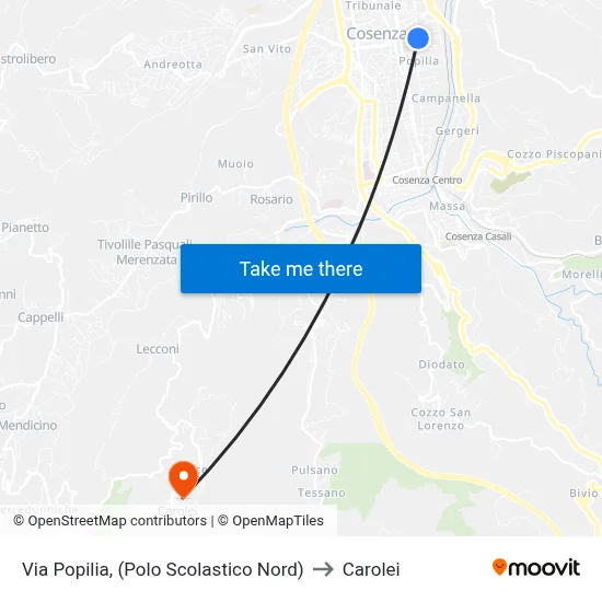 Via Popilia (North School Complex) to Carolei map
