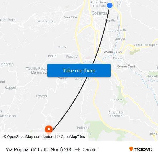 Via Popilia, (Second Lot North) 206 to Carolei map