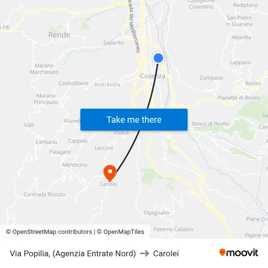 Via Popilia, (North Revenue Agency) to Carolei map