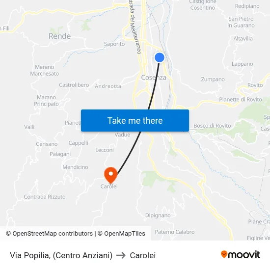 Via Popilia, (Senior Center) to Carolei map