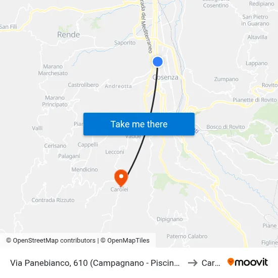 Via Panebianco, 610 (Campagnano - Municipal Pool) to Carolei map