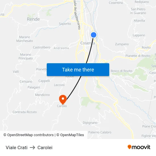 Crati Avenue to Carolei map