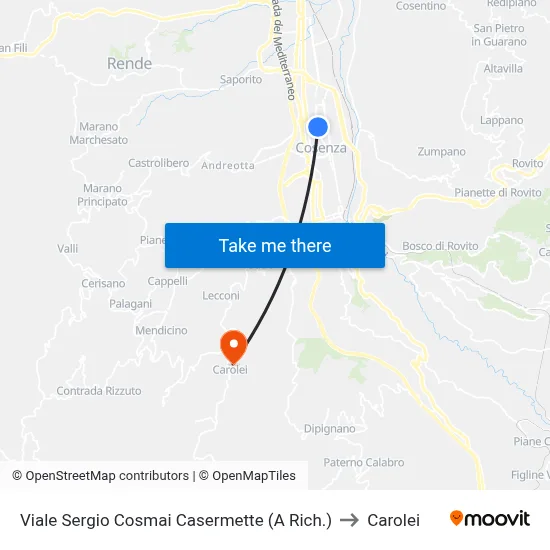Sergio Cosmai Avenue Barracks (On Request) to Carolei map