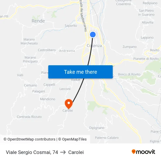 Viale Sergio Cosmai, 74 to Carolei map