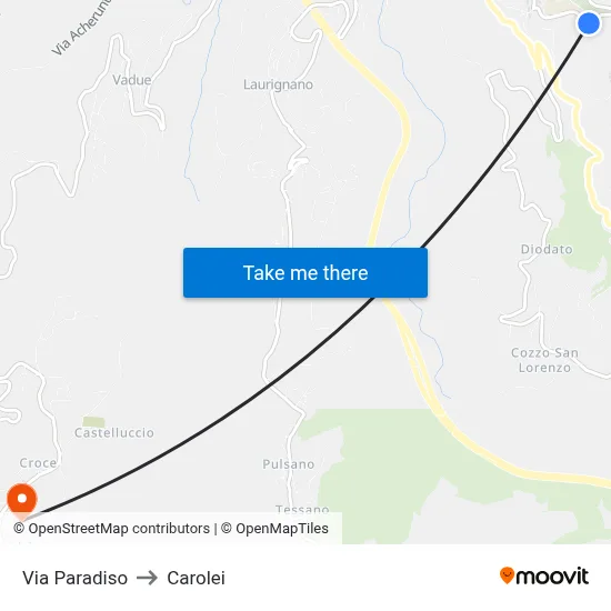 Paradiso Street to Carolei map