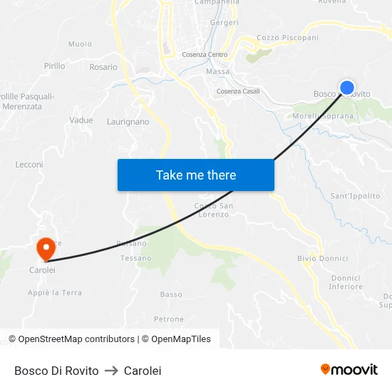 Rovito Forest to Carolei map