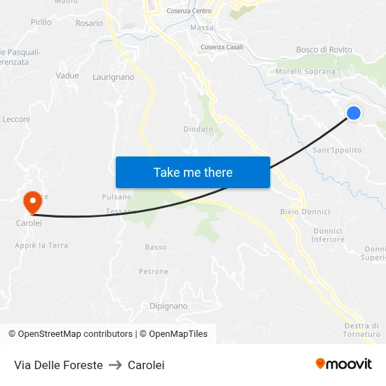 Delle Foreste Street to Carolei map