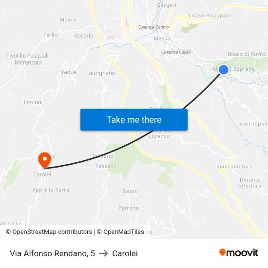 Via Alfonso Rendano, 5 to Carolei map