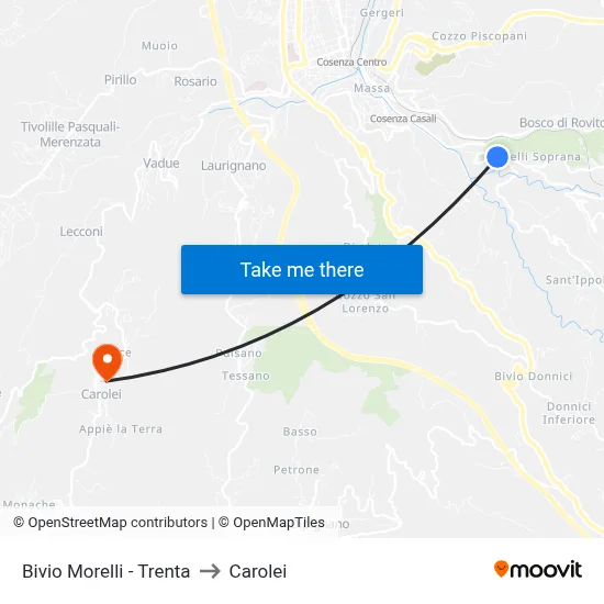 Morelli Junction - Trenta to Carolei map