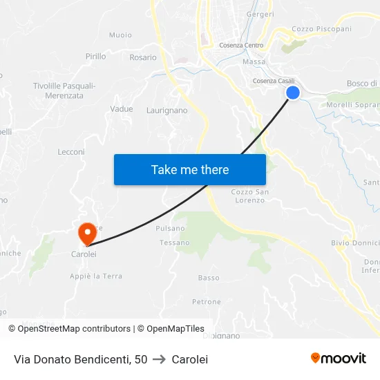 Via Donato Bendicenti, 50 to Carolei map